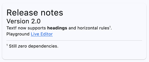 Headings and horizontal rule rendered with Textf